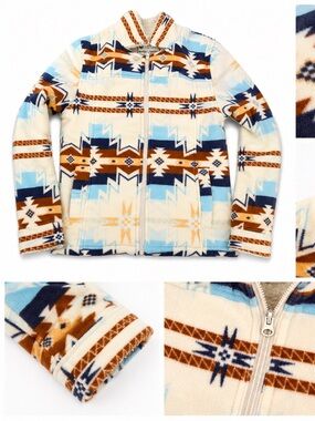 Women’s Aztec Sherpa Zip Jacket - Cream & Blue Outback Trading